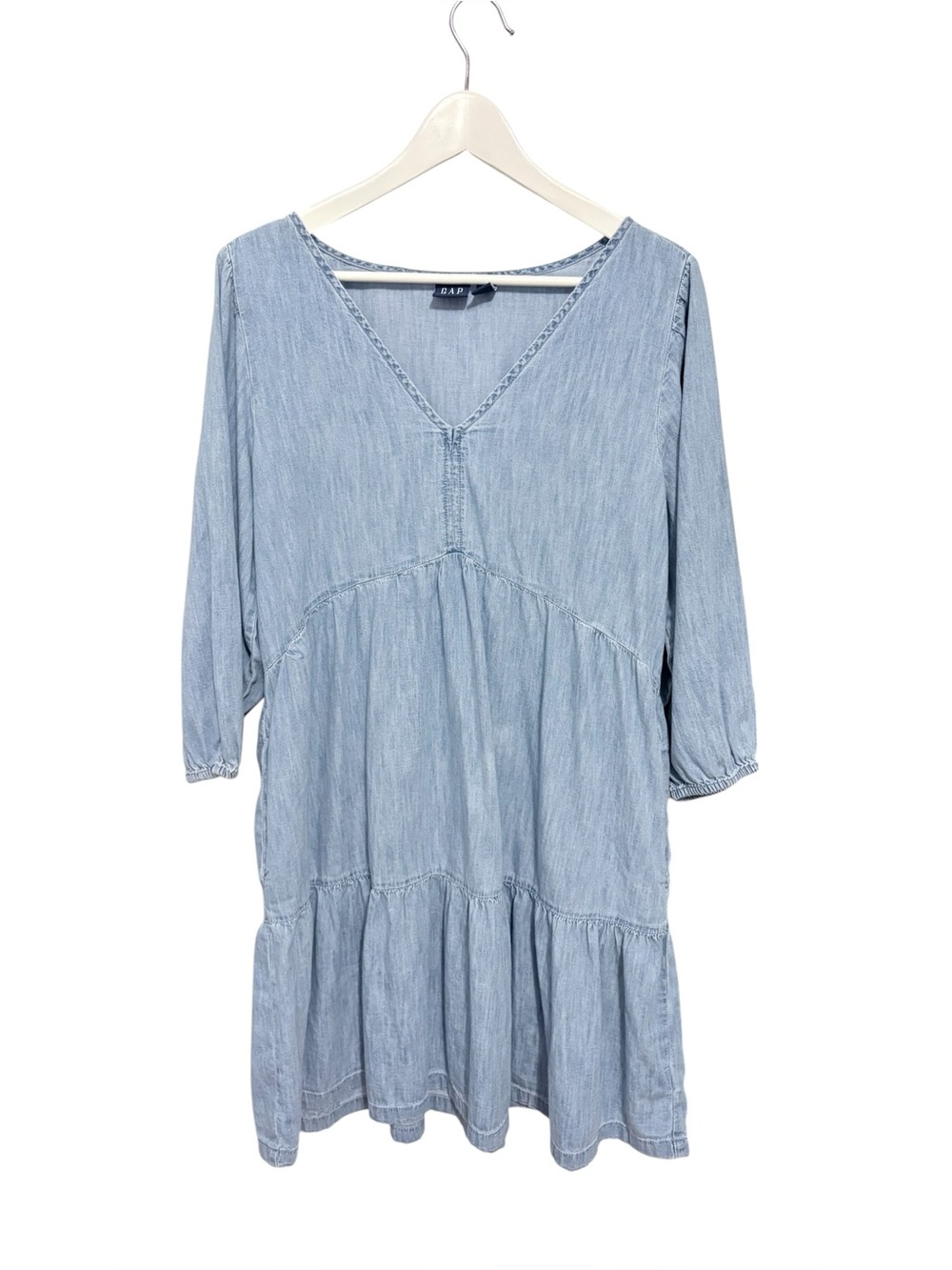 GAP Indigo Chambray Tiered Boho Cottagecore Flowy Dress Organic Cotton Size M - Picture 2 of 8